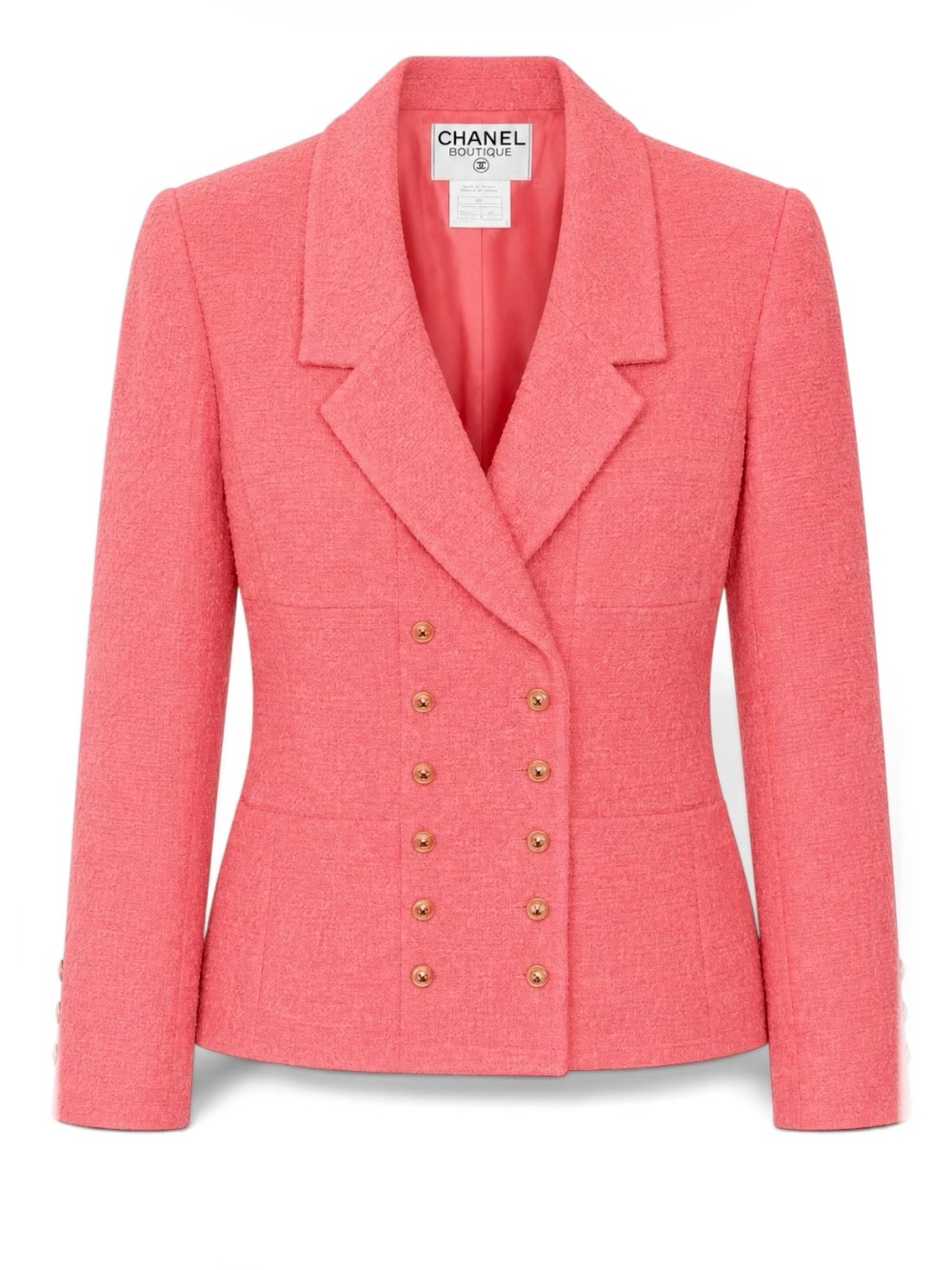 CHANEL Vintage Salmon Pink Boucle Tweed Blazer Jacket Weighted Chain Hem